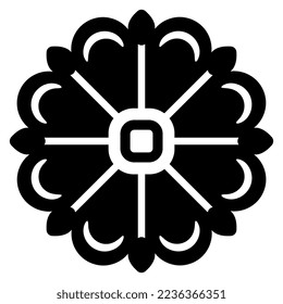 Flor estilizada. Rosa gallica. Diseño copto floral. Mandala botánica. Silueta blanca y negra.