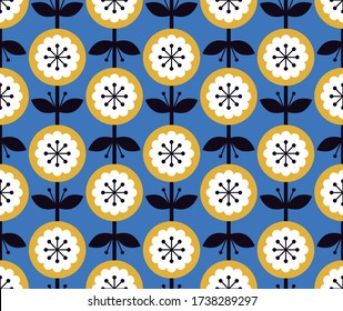 Stylized flower seamless pattern. Scandinavian style. Vector illustration.