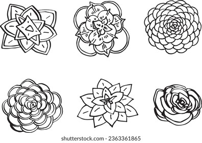 Diseño de imágenes de imágenes de líneas de flor estilizadas Diseño de elementos lineales conjunto de flores lineales dibujadas a mano para diseño, gráficos en blanco y negro para páginas de colores, invitaciones, decoración de volantes para bodas, cumpleaños