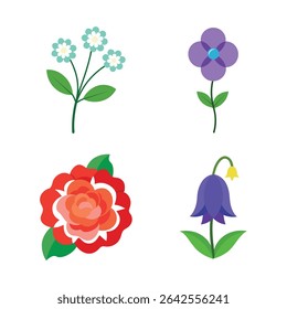 Stylized flower shapes set arranged for colorful floral compositions and design ideas Line Art Vector illustration