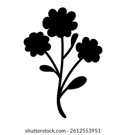Stylized Flower Silhouette with Three Blossoms and Simple Leaves Illustration