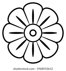 Stylized flower. Simple floral decor. Black and white linear silhouette.