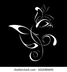 stylized flower in white lines on a black background