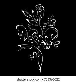 stylized flower in white lines on a black background