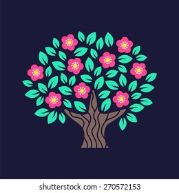 Stylized flowering tree isolated on a dark background.