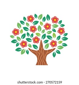 Stylized flowering tree isolated on a white background.