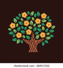Stylized flowering tree isolated on a dark background.