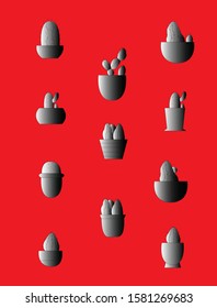 
Stylized flowerpots on a red background. Ideas for stickers. Vector graphics with a gradient on a red background.