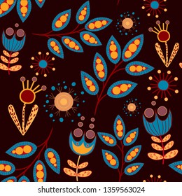 stylized flowers. berries, twigs, pollen