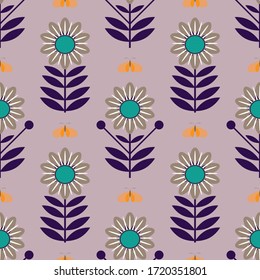 Stylized flowers and butterflies vector seamless pattern for decoration, packaging.