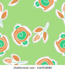Stylized flowers, dashed lines, labels  seamless pattern . Hand drawn.