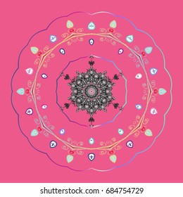 Stylized Flowers. Decorative Texture Background of Mandalas. Folk Style. Design for Fabric or Wallpaper. Vector illustration. Lacy Fashion Print for Textile. Ethnic of Lace Snowflakes.