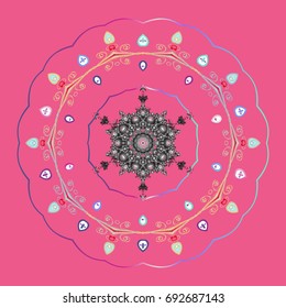 Stylized Flowers. Decorative Texture Background of Mandalas. Folk Style. Design for Fabric or Wallpaper. Vector illustration. Lacy Fashion Print for Textile. Ethnic of Lace Snowflakes.