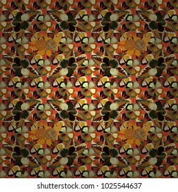 Stylized flowers in ditsy style. Vector little flowers seamless pattern in orange, brown and beige colors. Floral wallpaper.