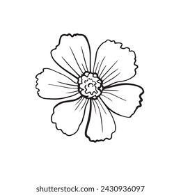 Stilisierte Blumen in Vektor, Pflanzenskizze. Lineare Grafik eines natürlichen Objekts