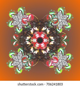 Stylized Flowers. Ethnic of Lace Snowflakes. Folk Style. Design for Fabric or Wallpaper. Decorative Texture Background of Mandalas. Lacy Fashion Print for Textile. Vector illustration.