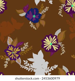 stylized flowers in flat style hand drawn vector seamless pattern. Retro style
