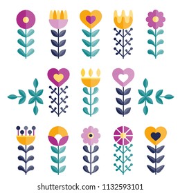 Stylized flowers. Geometric shapes. Isolated elements for design.