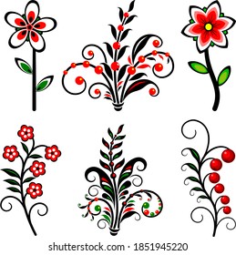 Stylized flowers isolated on a white background. Vector illustration.