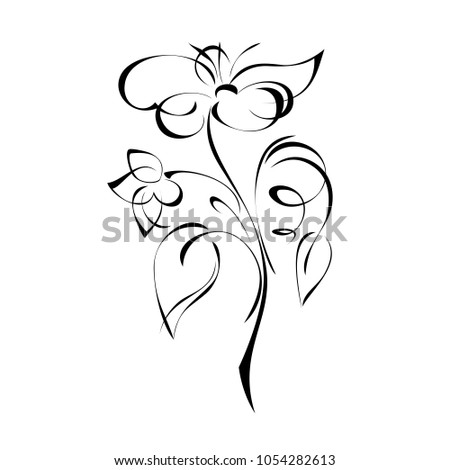 stylized flowers with leaves in black lines on white background