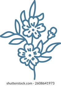 Stylized flowers and leaves in a simple line art style. Elegant botanical elements depicted with minimalistic outlines. Cartoon vector illustration.