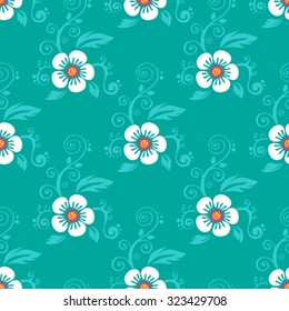 Stylized flowers on a blue background. Seamless pattern,