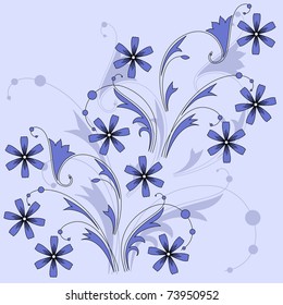 Stylized flowers on a blue background.
