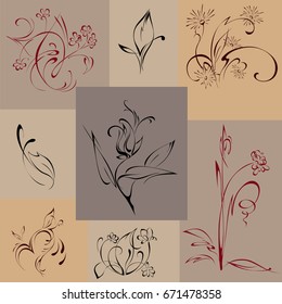 stylized flowers on a colored background. set