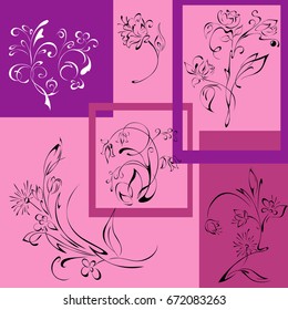 stylized flowers on a colored background. set
