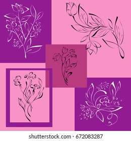 stylized flowers on a colored background. set