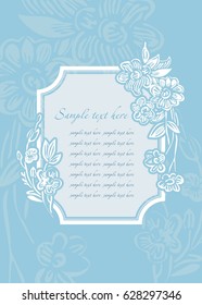 Stylized flowers on a frame with a blue background