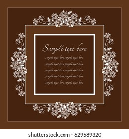 Stylized flowers on a frame with a brown background