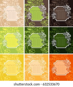 Stylized flowers on a frame with a Orange, brown, green background