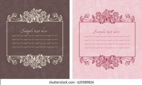 Stylized flowers on a frame with a pink and brown background 
