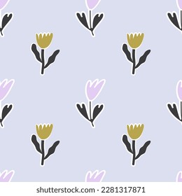 Stylized flowers on a light blue background seamless pattern.Floral ornament for textile, fabric, wrapping paper and other materials.