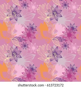Stylized flowers on a pink background. Vector seamless pattern for the design of fabric and home textile, wallpaper, packaging and web design