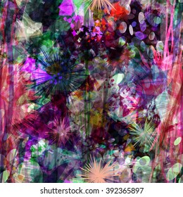 Stylized flowers on spotted background. Vector. Seamless abstract background. The effect of watercolors and blur
