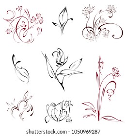 stylized flowers on a white background. SET