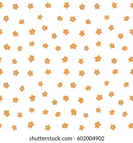 Stylized flowers on a white background. Vector little flowers seamless pattern in blue and orange colors. Floral wallpaper.