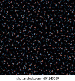 Stylized flowers in orange and blue colors. Vector seamless pattern with hand drawn small flowers on a black.