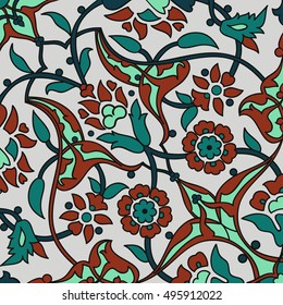 Stylized flowers oriental wallpaper retro seamless abstract background vector, decoration tile print oriental tribal floral ornament paisley, arabesque floral pattern tile vintage