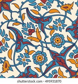 Stylized flowers oriental wallpaper retro seamless abstract background vector, decoration tile print oriental tribal floral ornament paisley, arabesque floral pattern tile vintage