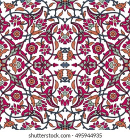 Stylized flowers oriental wallpaper retro seamless abstract background vector, decoration tile print oriental tribal floral ornament paisley, arabesque floral pattern tile vintage