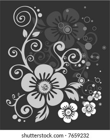 Stylized flowers pattern on a dark background. Digital illustration.