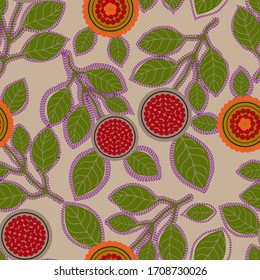 Stilvolle Blumen und Granate mit Blättern Vektorillustration nahtlose Muster für Dekoration, Umhüllung, Textilien.