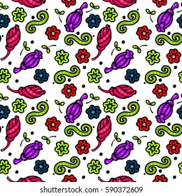 Stylized flowers. Seamless background. Small decorative items. Vector.