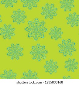 Stylized flowers seamless design on greenish background