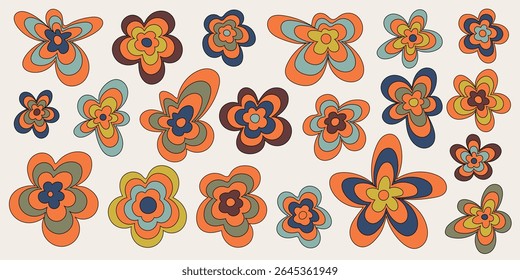 Stylized flowers, set of painted buds, vector design