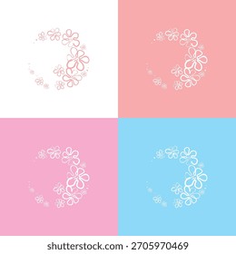 Flores estilizadas en una corona de flores, Imagen de Vector