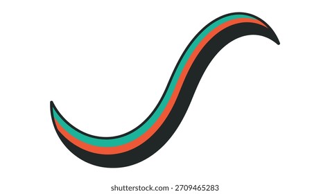 Un gráfico estilizado y fluido en forma de S con tres rayas paralelas distintas en negro, verde azulado vibrante y naranja quemado, perfecto para la marca o el diseño moderno.